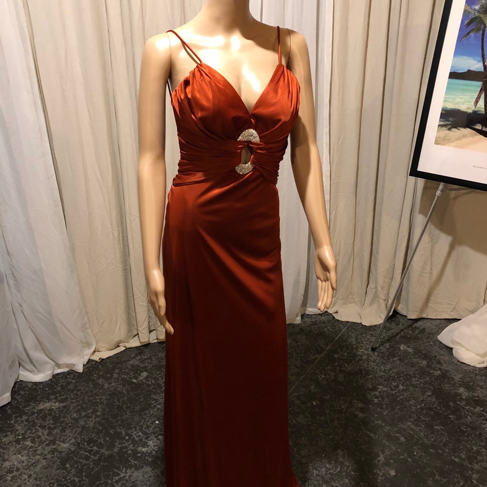 Long , orange/rust silky dress. New
